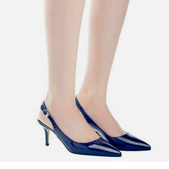✨ Modemoven Navy Patent Slingback Kitten Heels/Pumps (8.5M) - New ✨ - Picture 2 of 3